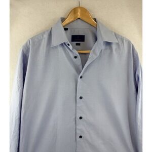 David Donahue Dress Shirt Mens 17.5 34/35 Light Blue Trim Fit Weave Pattern